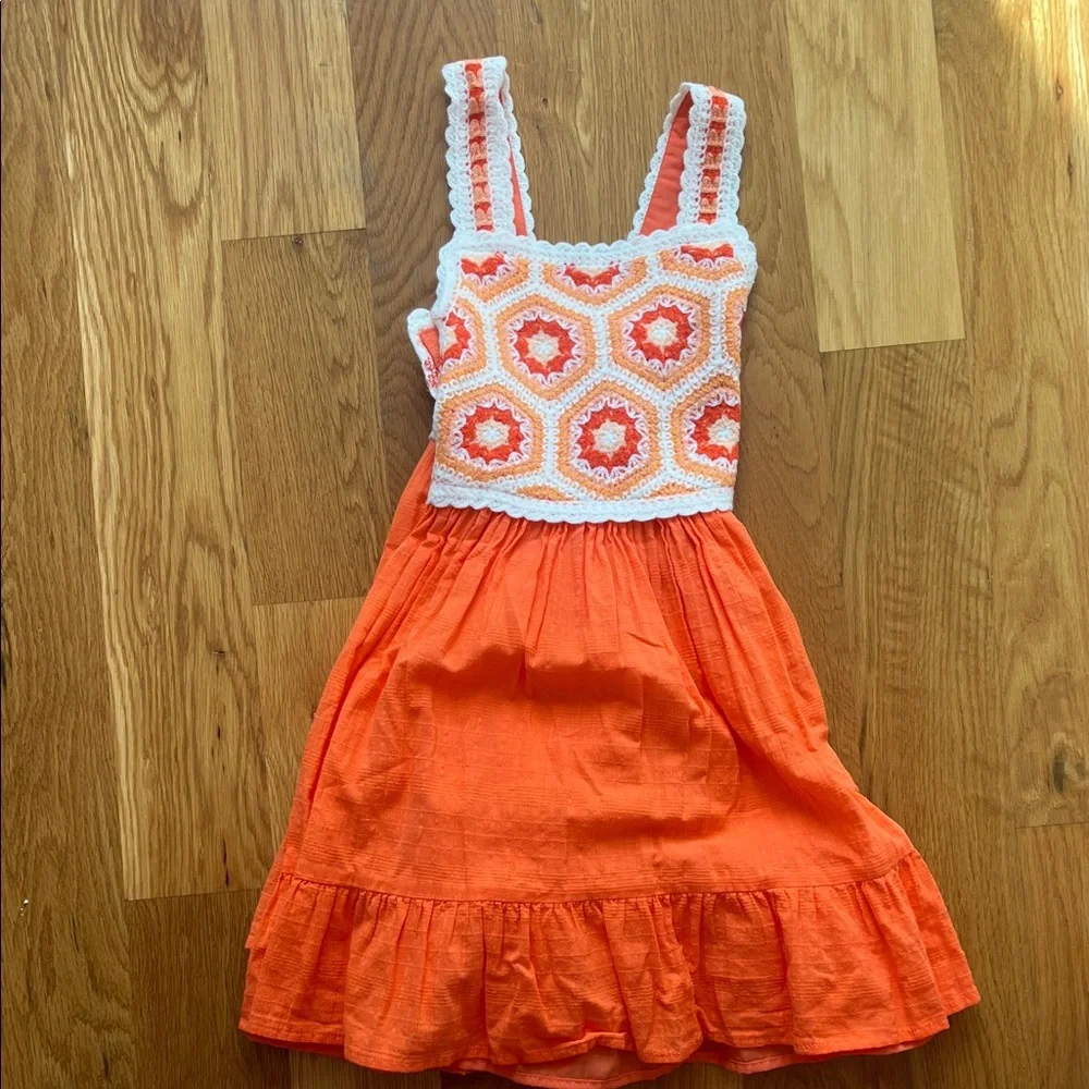 open lace back dress Orange 1970s Hippie Floral Irregular Hem Strap Dress main image 1